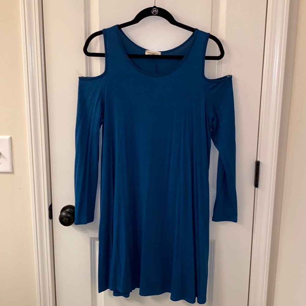 Babydoll Dress Cutout Shoulders Dark Teal